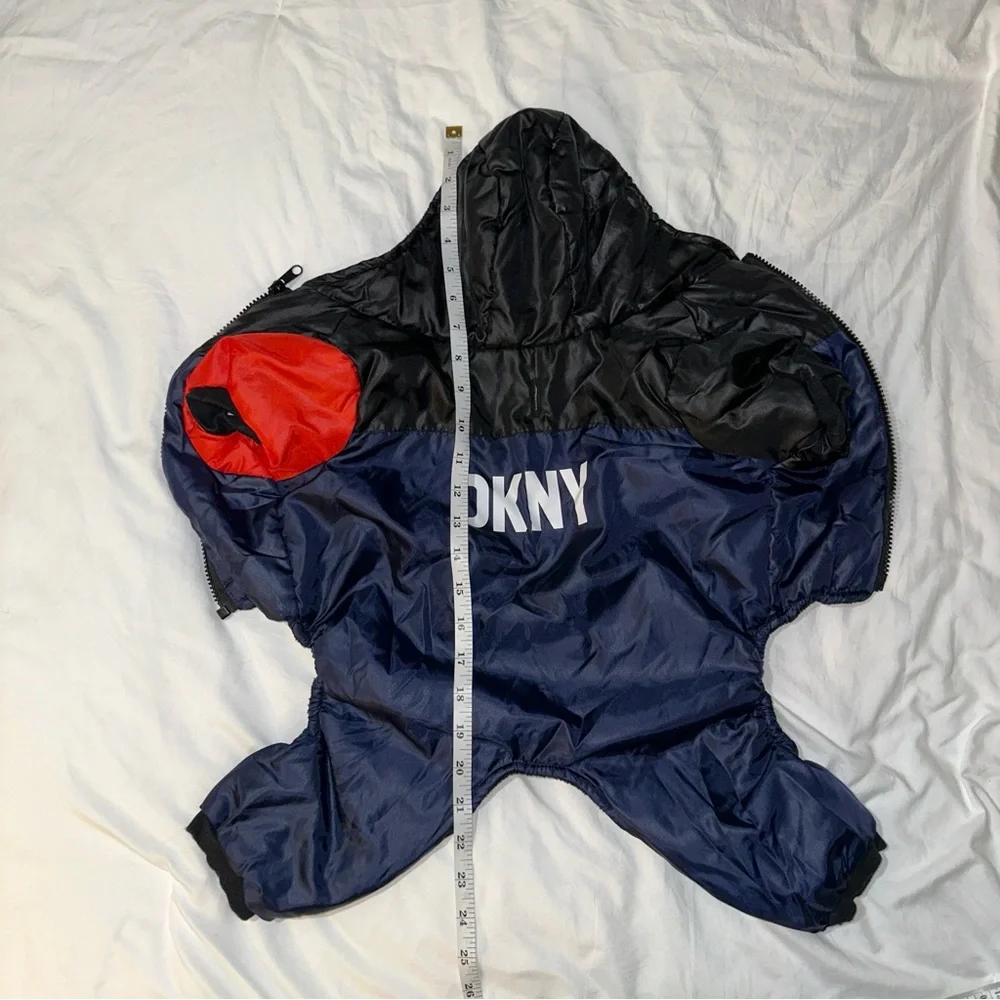 DKNY | Dog Puffer Coat Medium Hooded Fleece Lined Colorblock Black Red Blue